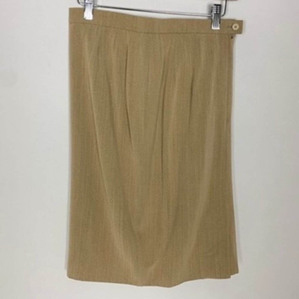 Arkis Pleated Pencil Skirt Tan Beige Suit